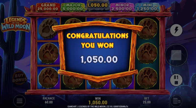 Legends of the Wild Moon - Vincita totale nei Free Spins