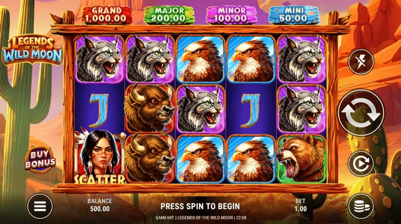 Legends of the Wild Moon - Schermata di gioco della griglia 5×3